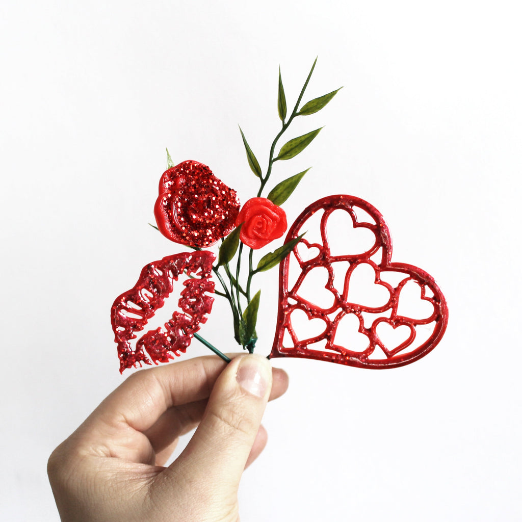 Miniature Valentine's Hearts & Kisses Decor